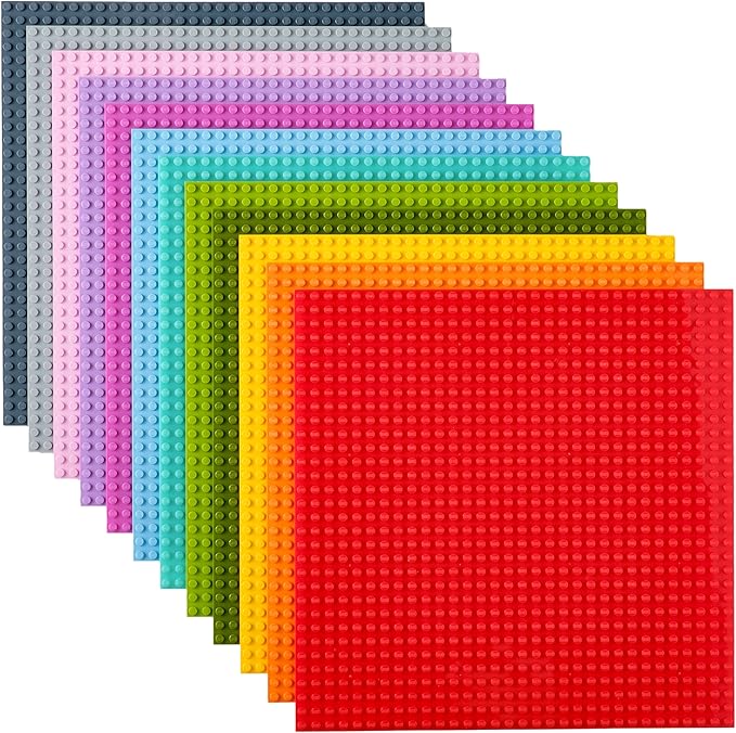 Strictly Briks Stackable Baseplates - 12 Pack 10"x10", 32x32 Studs, Compatible with Lego for Building City Scenes, Foundation, Displays Bricks on Play Table, Kids Easter Gift, Vibrant