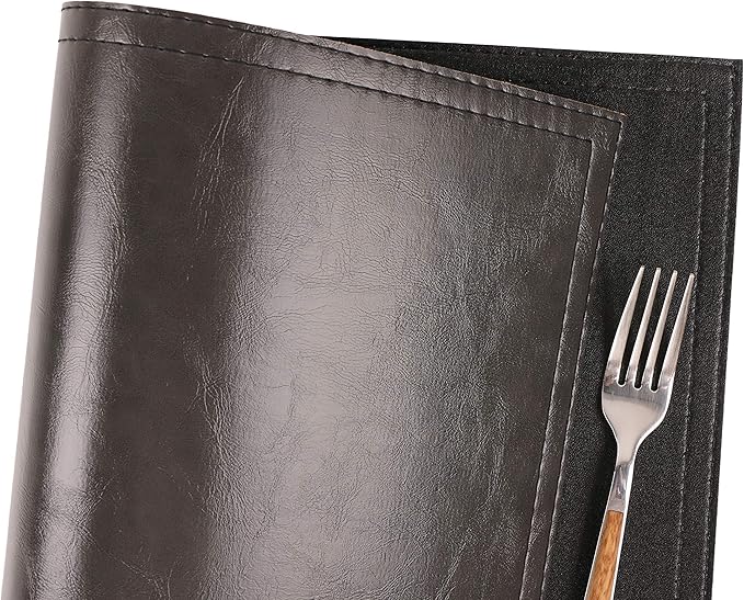 Jovono Waterproof PU Placemats, Faux Leather Dining Table Mat, Set of 8, Easy to Wipe Off Scrub Vinyl Mat, Heat & Stain Resistant for Office Conference Table, Home Décor Grey