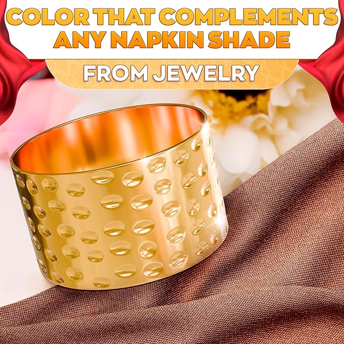 20 Pcs Gold Napkin Rings Set - Napkin Rings Hammered Metal Finish - 1.8x1.1 Sturdy & Reusable, Great for Large Events, Banquets, Weddings & Holiday Dining, Gift Giving & Elegant Valentine Table Decor