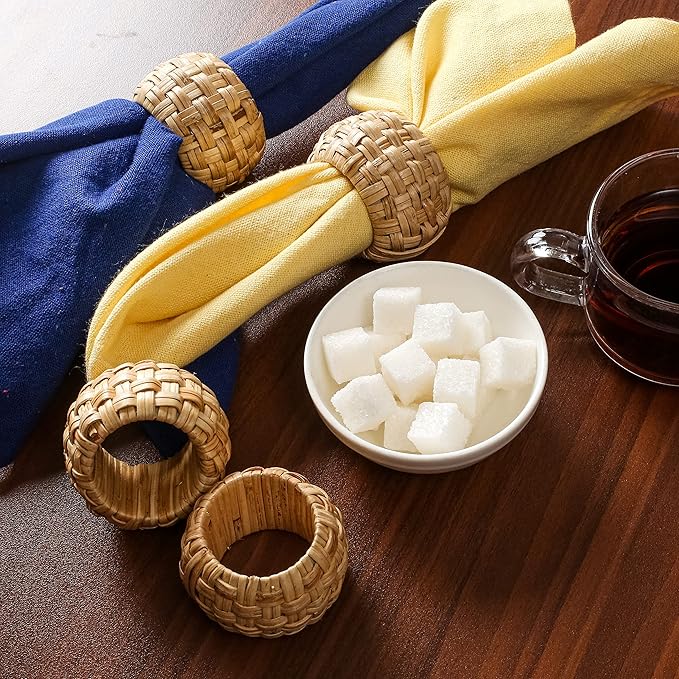 Lightnpro Natural Rattan Decorative Napkin Rings Set of 12, Serviette Napkin Rings Bulk for Party Decoration, Table Top Décor for Dinning Table, Everyday, Christmas, Easter Family Gatherings