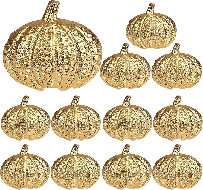 CLEENTABLE Napkin Rings Set of 12 - Pumpkin Elegant Napkin Holders Modern Serviette Buckles Metallic Adornment for Table Settings for Thanksgiving, Fall, Halloween & Holiday (Antique Gold)