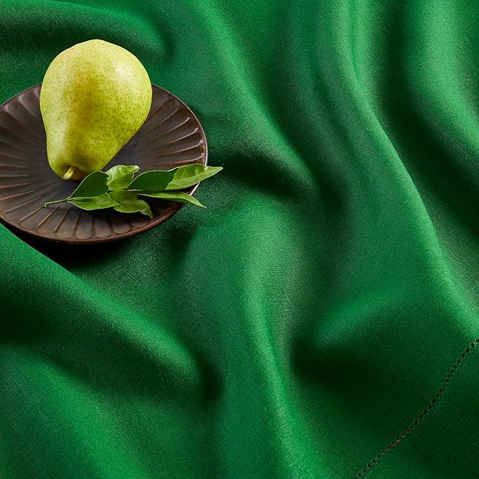 Solino Home Garden Green Linen Tablecloth 60 x 120 Inch - 100% Pure Linen Hemstitch Table Cloth for Rectangle Tables - Classic Hemstitch, Washable Tablecloth for Winter, St Patricks Day, Easter