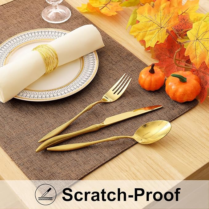 homing Cotton Linen Placemats Set of 4, Cloth Washable Farmhouse Dining Table Mats for Indoors & Outdoors, Easy to Clean, Brown, 13 x 19 Inch
