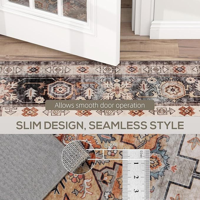 HOMCOM Washable Area Rug, 4'x6' Vintage Indoor Distressed Carpet, Retro Floor Cover Foldable, Floral Print Mat for Living Room, Bedroom, Dining Room, Tawny Brown