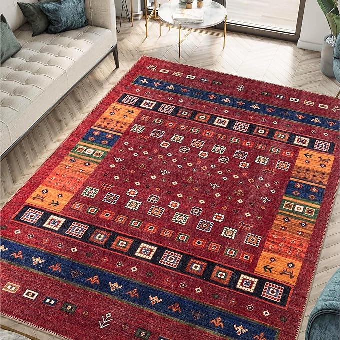 Keen Home Design 8x10 Rug - Machine Washable Area Rug with Non-Slip Backing, Ideal for Living Room, Dining Room, Bedroom - Vintage, Easy Clean, Durable, Low Pile Rug - (8' x 10')