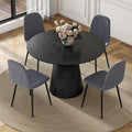 Round Dining Table Set for 4, 45" Modern Faux Marble Kitchen Table and Upholstered Chairs, 5 Piece Small Circle Dinette Set for Dining Room, Kitchen (Black Set)