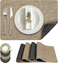 Placemats Set of 4, Faux Leather Heat Resistant Wipeable Placemats, Dual Sided Waterproof Washable Table Mats with Coaster, Suitable for Kitchen, Dining, Table Decor (4, Black Light Coffee)