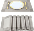 Placemats, Place Mats for Kitchen Dining Table, Heat-Resistant Anti-Skid Stain Washable PVC Table Mats, Easy to Cleaning Woven Vinyl Dinner Mats (Silver, 6 Pack)