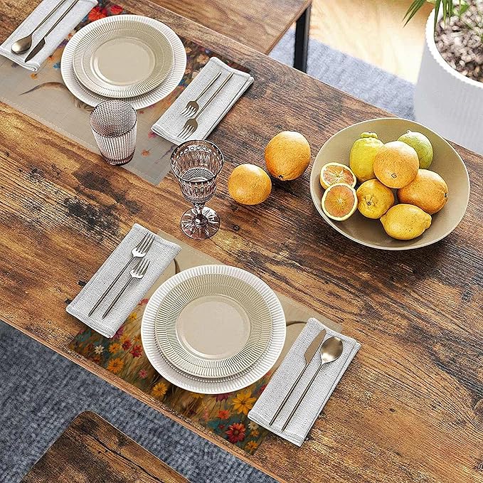 Highland Cow Flowers 12x18 Inch Placemats Set of 6 - Waterproof, Non-Slip & Washable Summer Fall Placemats for Kitchen & Dining Table Placemats