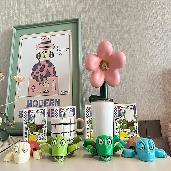 XYG® Turtle Coaster, Turtle Cup Holder with Funny Expression 3 PCs Cup Holder with Liftable Limbs, Expressive Face for Turtles Sea Tortoise Lover Gag Gifts Home Table Decor(3pc Blue Light Green Green)