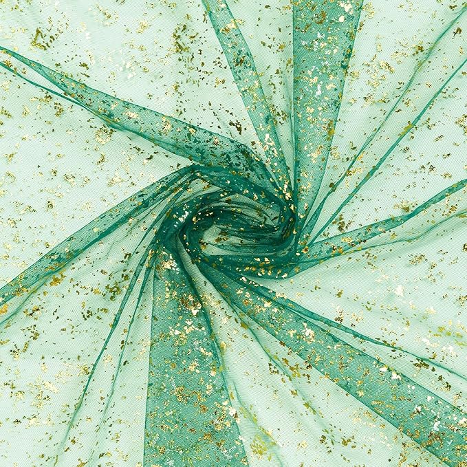 Artoid Mode Green Gold Gauze Table Runner 59x120 Inch 10FT, Glitter Metallic Foil Sheer Dining Wedding Anniversary Holiday Table Decor for Home Party