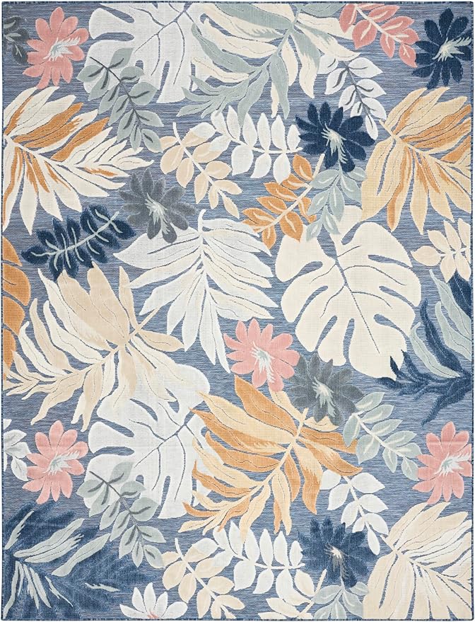 Nourison Home Suncoast Denim Multi 7'10" x 9'10" Area Rug - Easy Clean, Non Shedding, Bed Room, Living Room, Dining Room, Kitchen (8' x 10')