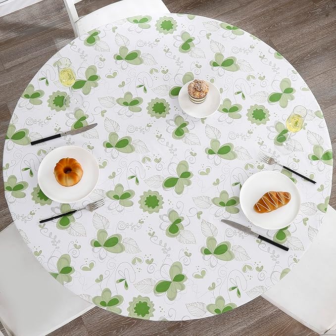 Walrus Round Vinyl Fitted Tablecloth with Flannel Backing Elastic Edge Design Table Cover Waterproof Oil-Proof PVC Table Cloth Stain-Resistant Best for 45"-56" Round