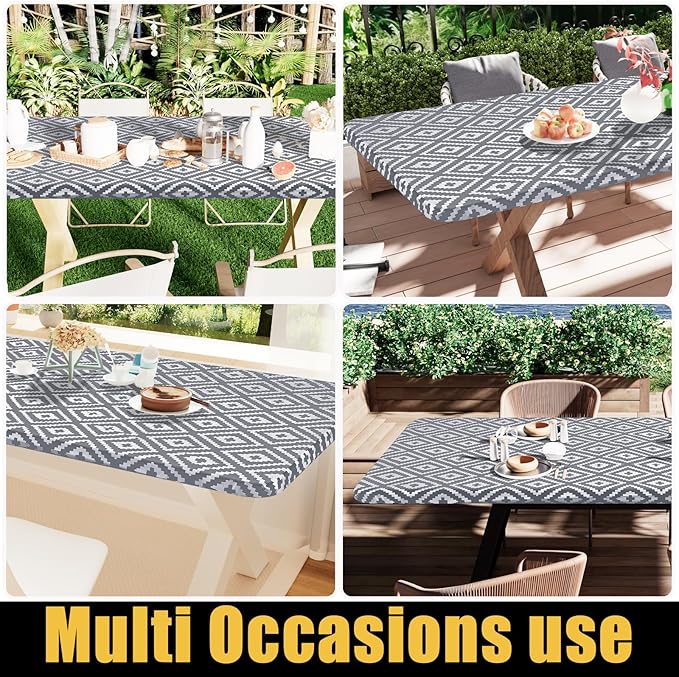 Smiry Rectangle Table Cloth Cover, Waterproof Elastic Fitted Picnic Tablecloth for 4 Foot Tables, Wipeable Flannel Backed Vinyl Tablecloths for Camping, Dining, Outdoor (Grey, 30" x 48")