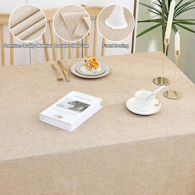 Smiry Rectangle Faux Champagne Table Cloth, Waterproof Burlap Fabric Tablecloth, Washable Decorative Farmhouse Table Covers for Kitchen, Dining, Parties, 60x102, Champagne