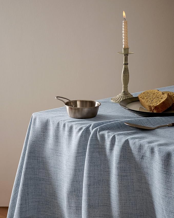 Linen Tablecloth for Square Table 60x60 Inch Blue, Farmhouse Style Blue Tablecloth, Water Resistant Burlap Tablecloths for Dining Table Farmhouse Kitchen