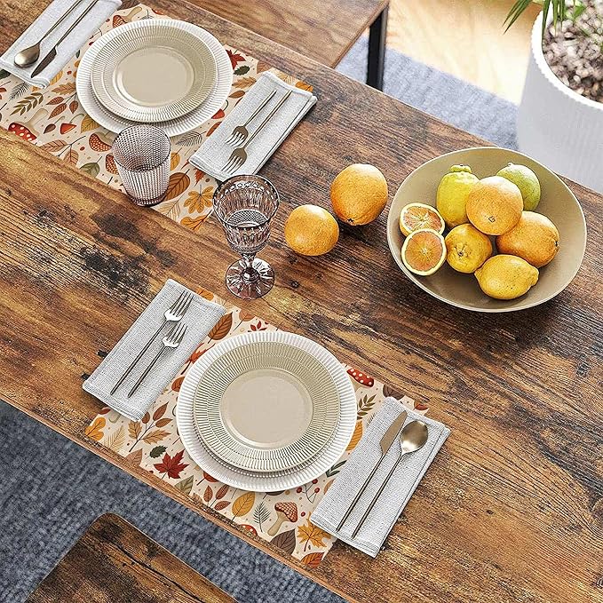 Fall Plastic Placemats, Halloween Thanksgiving Vinyl Placemats 12x18 Inch Waterproof Non-Slip Washable Table Mats for Kitchen Dining Party Table Decor,Set of 6
