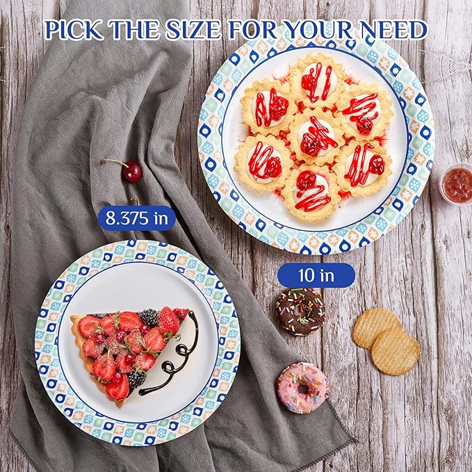 MUCHII 8.375 Inch Paper Plates, 288 Count Disposable Plates, Soak Proof and Cut, Ideal for Family Gatherings, Parties, Picnic