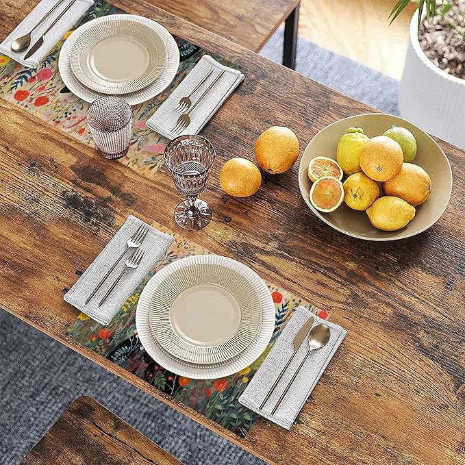 Placemats Set of 6 Cat Flowers Spring Place Mats Washable Kitchen Dining Linen Table Mats Stain Heat, for Home Party Indoor 12x18 in