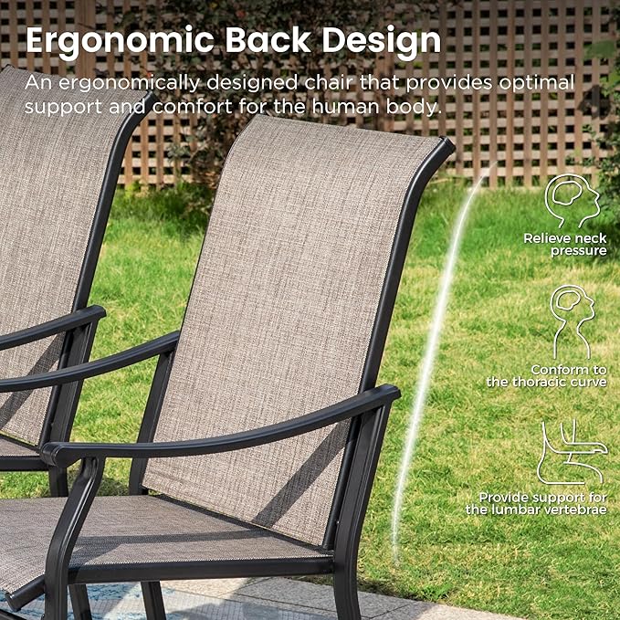PHI VILLA Outdoor Dining Chairs Set of 4, Breathable Textilene Fabric and Metal Frame with Backrest and Armrest,Quick-Dry and Rustproof,Patio Chairs for Lawn,Garden