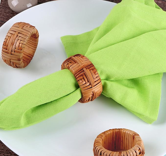 CLEENTABLE Farmhouse Napkin Rings Set of 12, Hand-Woven Napkin Ring for Table Decor, Fall Rustic Rings, Napkin Holder Buckles for Holiday Party, Easter, Birthday, Thanksgiving, Christmas (Brown)