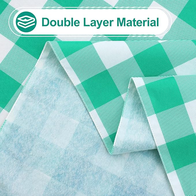 misaya Rectangle Waterproof Vinyl Table Cloth, Buffalo Flannel Backed Tablecloth, Wipeable Plastic Table Cover for Dinner, Kitchen, Outdoor (60" x 84", Green and White)