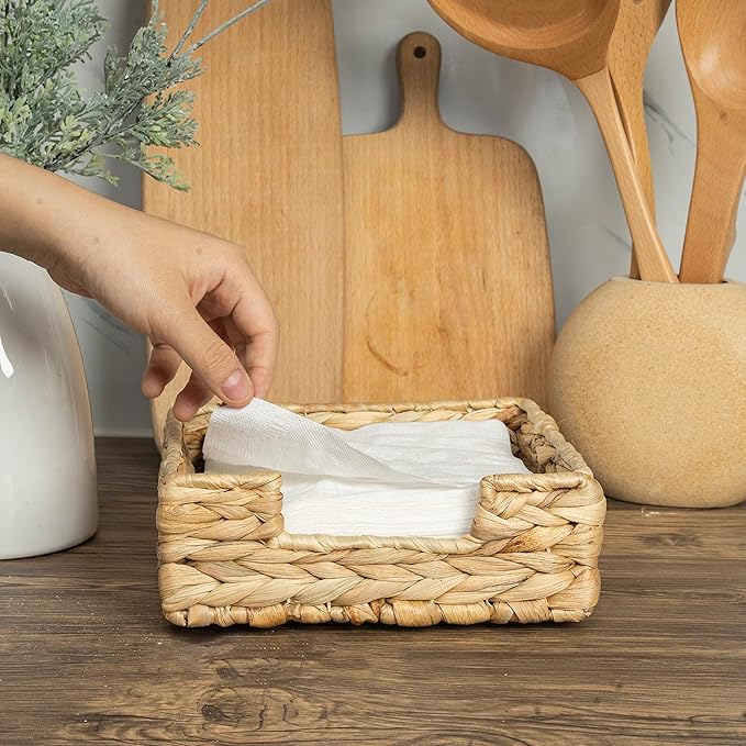 CLAYNIX Rattan Napkin Holders for Table, Napkins Holder For Paper Napkins, Kitchen Luncheon Paper on Boho Dining Countertop - Square