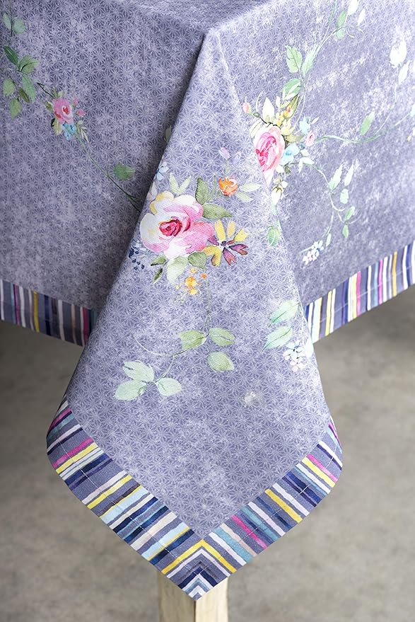 Maison d' Hermine Table Cloth Rectangle Table 100% Cotton 54 x 72 Inches Tablecloth Reusable Decorative for Dining Room Valentines Day Decorations Spring Summer - Sweet Rose Lavender - Country Garden