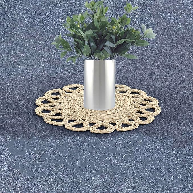 13.8" Set of 6 Seagrass Placemats | Boho Woven Rattan Table Mats | Farmhouse Wicker Spring Plate Chargers Like Water Hyacinth, Seagrass for Wedding, Party, Christmas, Events