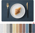 Jovono Faux Leather Placemats Set of 4, Waterproof Washable Table Mats, Easy-Clean Heat Resistant Kitchen Vinyl Place Mat for Dining Table, Restaurant, Indoor, 17.8"x11.8", Blue