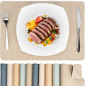 Heat Resistant Placemats Set of 6, 17x12in Waterproof Wipeable Faux Leather Non Slip Table Mats, Easy to Clean, Stain Resistant, for Kitchen Dining Room– Taupe