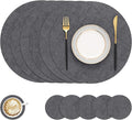 homing Round Faux Leather Placemat and Coaster 6 Packs, Washable Heat Resistant Dining Place Mats, Wipeable Double-Sided Table Mats for Indoor and Outdoor, Diameter 13 and 3.93 inch, Charcoal