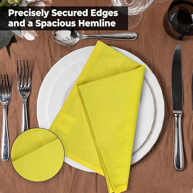 Urban Villa Yellow Napkins Solid Set of 6 Cloth Dinner Napkins Size 20x20 Inches Cloth Napkins 100% Cotton with Mitered Corners Ultra Soft DinnerNapkins