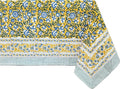 ATOSII Marigold Blue Yellow 100% Cotton Fall Tablecloth, Handblock Print Rectangle Table Cover for Kitchen Dining Linen I Parties, Weddings, Outdoors, Easter Table Decor 60 X 90 Inches I 6 Seater