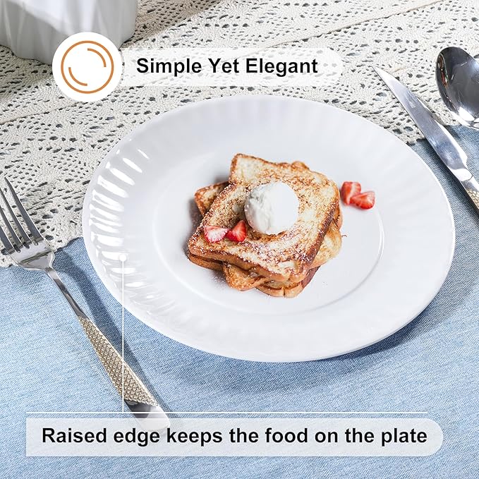 White Melamine Dinner Plates Set of 12, 9 Inch Lace Dish Set, Lightweight Round Tableware Plates, Scratch Resistant Kitchen Serving Dishes for Salad, Pasta, Dessert