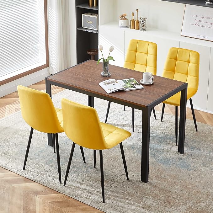 Dining Room Set for 4, 47" Rectangular Table with Durable MDF Tabletop Easy Clean & 4 Elegant Velvet Dining Chair Upholstered Living Chair with Backrest for Dining Room, Restaurant