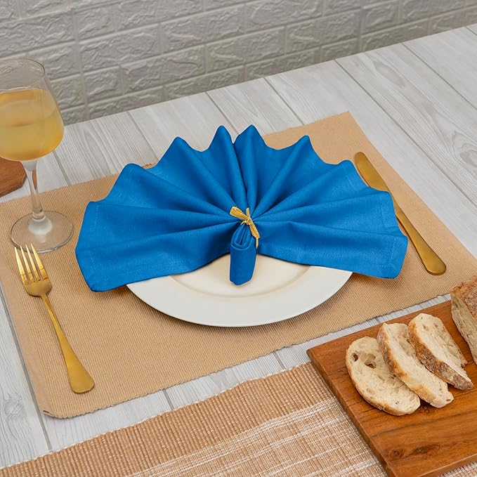 Blue Needles Solid Cloth Napkins Set of 12 Royal Blue 100% Cotton Dinner Napkins 18x18 inches - Soft, Reusable, Absorbent & Washable Linen, Ideal for Wedding Events, Parties & Everyday Use