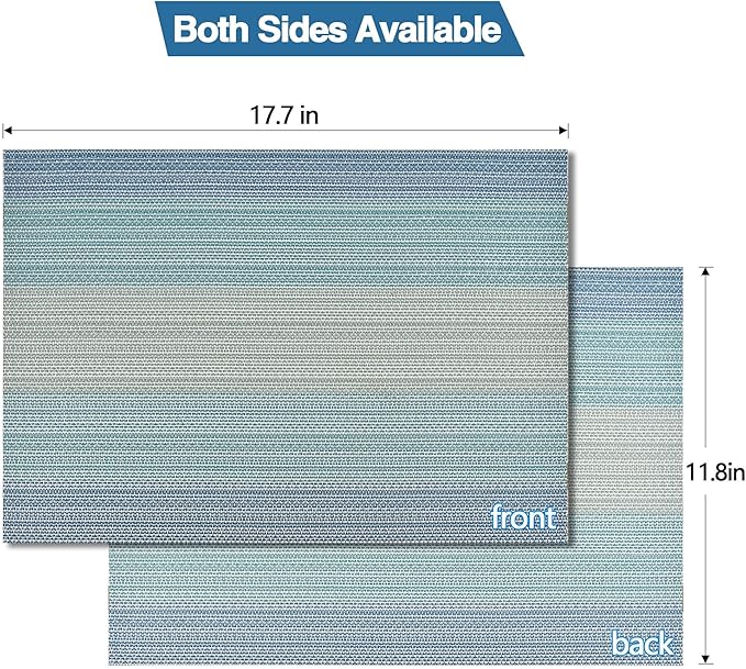 SLKQG Placemats Set of 8 - Easy Clean Washable Vinyl Placemats - Wipeable Heat Resistant Table Mats for Dining Table - 17.7x11.8 Inch (8, Blue Gradient)