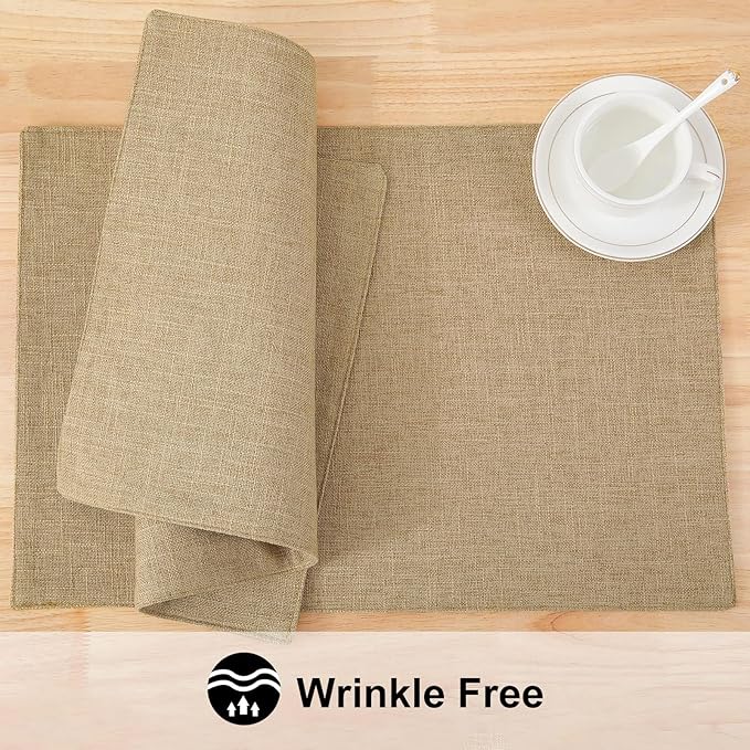 homing Cotton Linen Placemats Set of 4, Cloth Washable Farmhouse Dining Table Mats for Indoors & Outdoors, Easy to Clean, Linen, 13 x 19 Inch