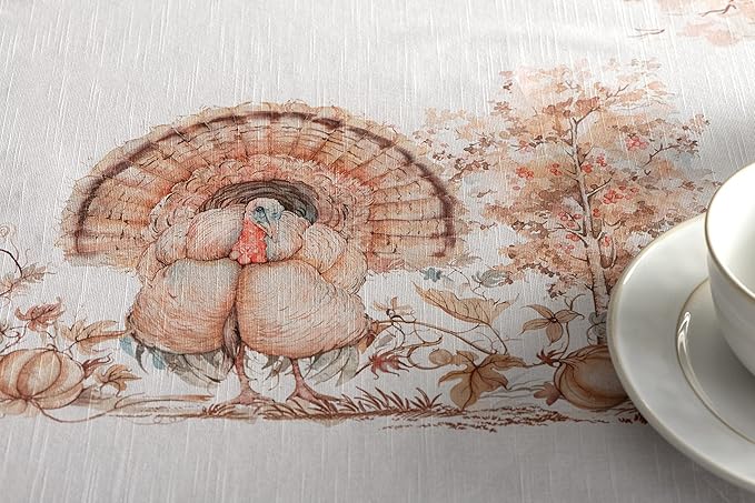 Maison d' Hermine Table Cloth Rectangle Table 100% Cotton 70 x 120 Inches Fall Tablecloth Reusable Everyday Use for Thanksgiving Christmas Decorations Dining Farmhouse Party (Giving Thanks)