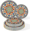 ZULYSTO 100PCS Boho Paper Plates (50×7 Inch & 50×9 Inch)–Vintage Bohemian Style Disposable Plates, Dessert Party Dinner Plates, Dinnerware Plate Set for Birthday Gatherings
