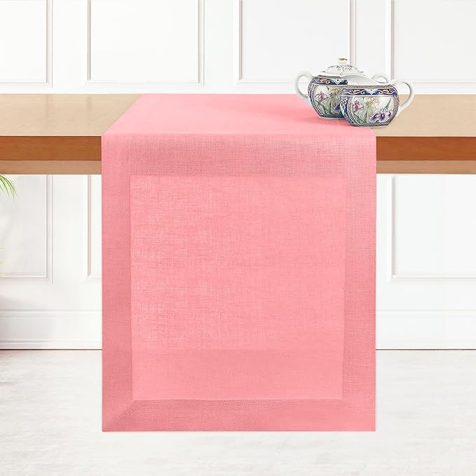 D'Moksha Homes Linen Dusty Pink Table Runner 84 Inches Long - 100% Pure Linen 14 x 84 Inch Table Runner for Dining, Valentines, Spring, Easter - Machine Washable
