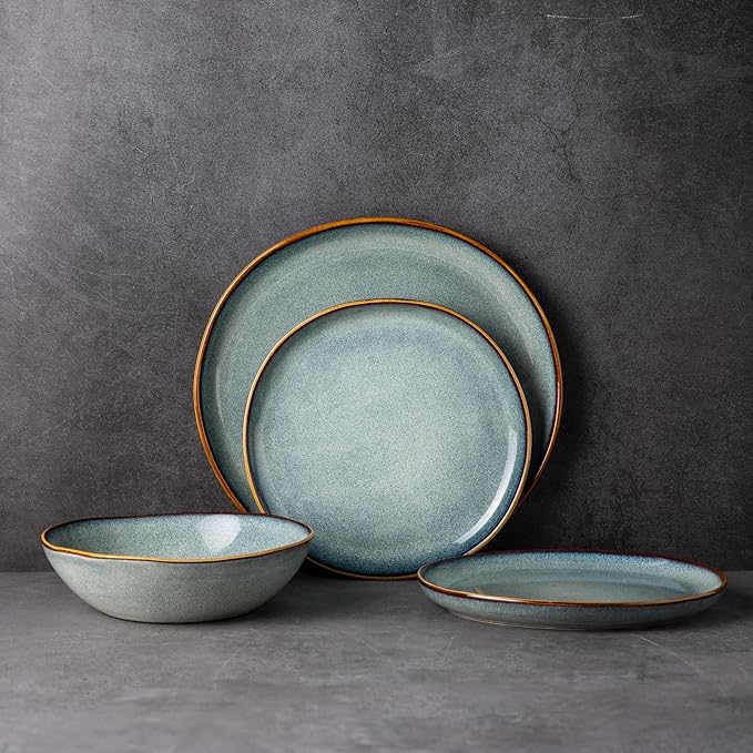 AmorArc Ceramic Cereal Bowls Set of 6, 24 oz Handmade Stoneware Bowls for Cereal Soup Salad Bread, Stylish Kitchen Bowls for Meal, Dishwasher & Microwave Safe, Ocean Blue