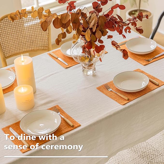 Home Brilliant Cloth Placemats Set of 8 Heat Resistant Dining Table Place Mats for Fall Kitchen Table Dinner Party Thanksgiving Decorations, 13 x 19 inches, Orange