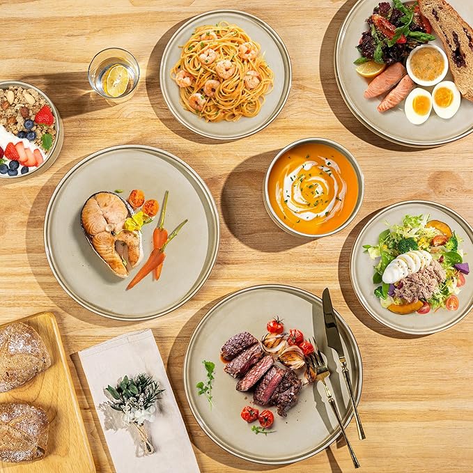 AmorArc Ceramic Dinnerware Sets, Handmade Reactive Glaze Stoneware Plates and Bowls Sets,Highly Chip and Crack Resistant | Dishwasher & Microwave Safe Dishes Set, Service for 4 (12pc)