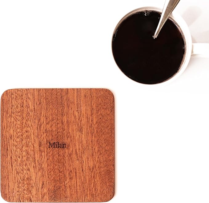 Milan Map Coaster by O3 Design Studio, Set Of 4, Sapele Wooden Coaster With City Map, Handmade