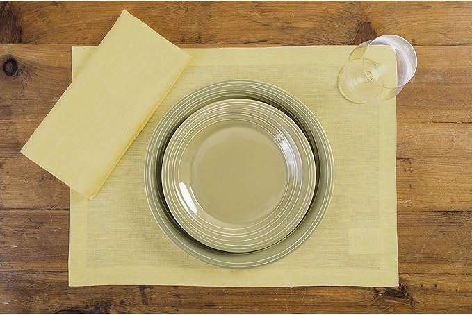 Solino Home Linen Placemats Set of 4-100% Pure Linen Chambray Yellow Cloth Placemats 14 x 19 Inch for Spring, Easter - Athena