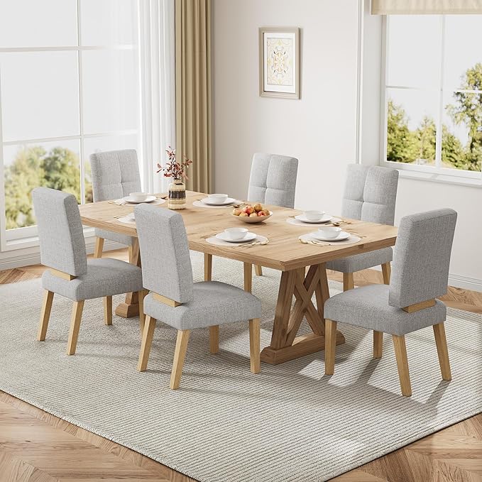 Wooden Dining Chairs Set of 6, Dining Room Chairs with Wood Legs, Cloud-Like Cushion & Reinforcement Structure Design for Kitchen/Living Room/Restaurant, Easy Assembly
