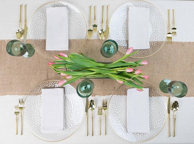 PARTY BARGAINS 13-Inch Charger Plates - 96 Pack, Hammered Clear Gold Rim, Heavy-Duty Disposable Chargers for Elegant Dining - Ideal for Weddings and Formal Events