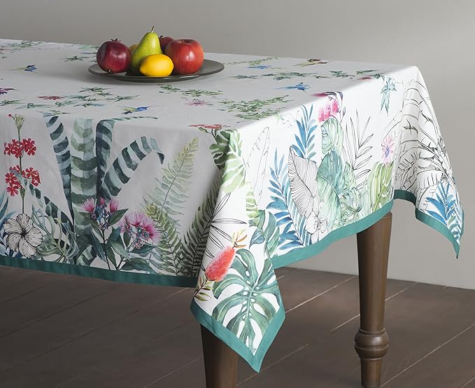 Maison d' Hermine Table Cloth Rectangle Table 100% Cotton 60 x 90 Inches Tablecloth Reusable Decorative for Dining Room Farmhouse Home Valentines Day Decorations Spring Summer - Tropiques